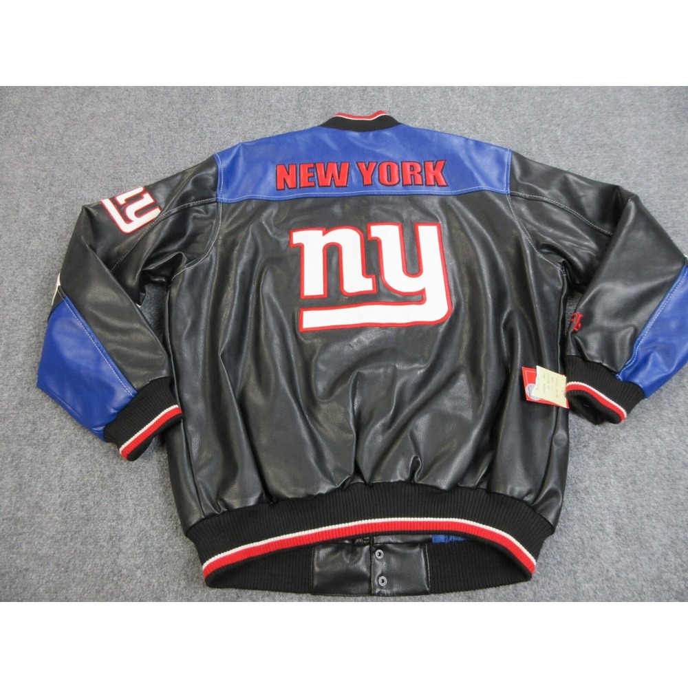 Vintage New York Giants Jacket Men Large Black Faux Leather Varsity NFL Football